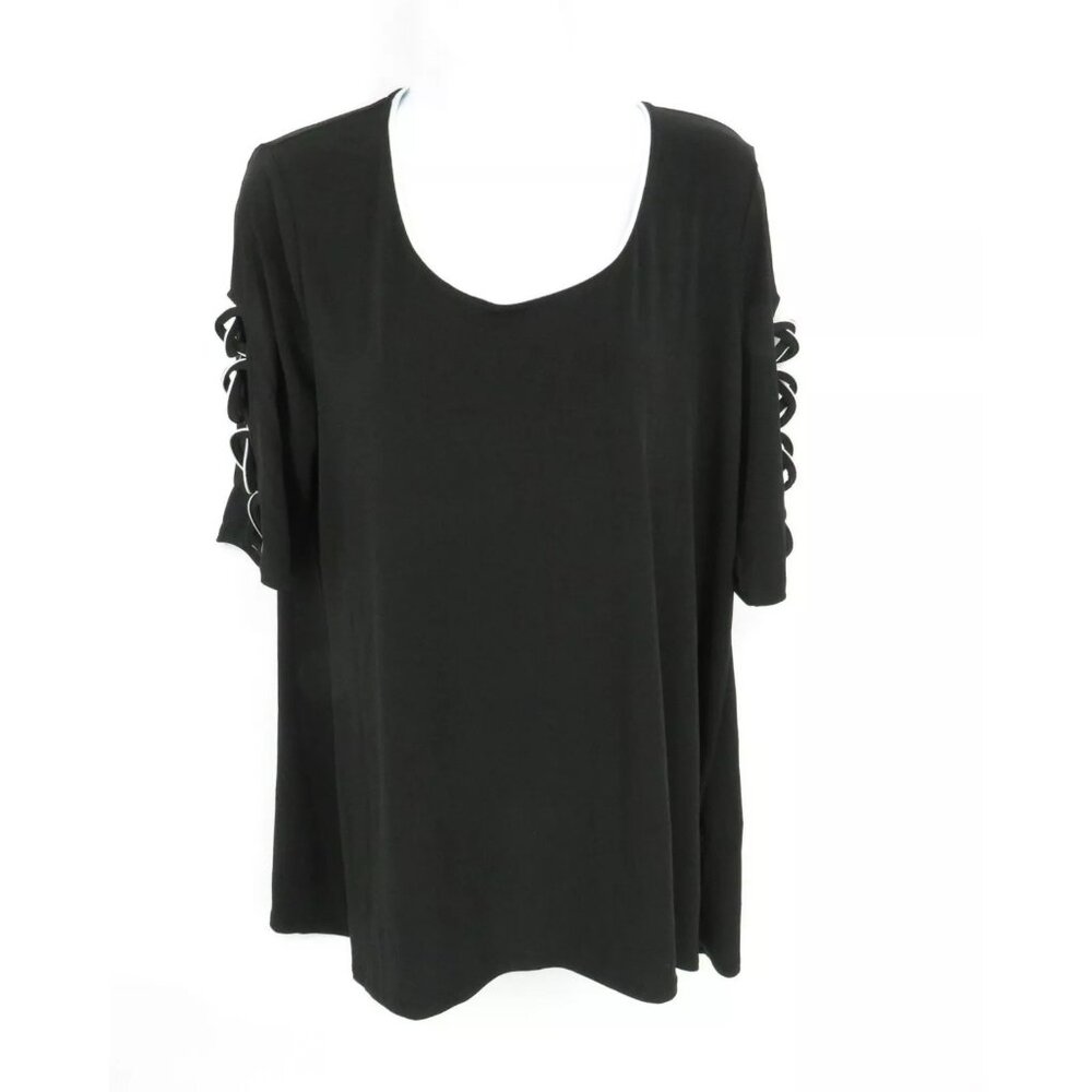 JM Collection Black Top Lattice Sleeve Detail Medium NWT $54.50